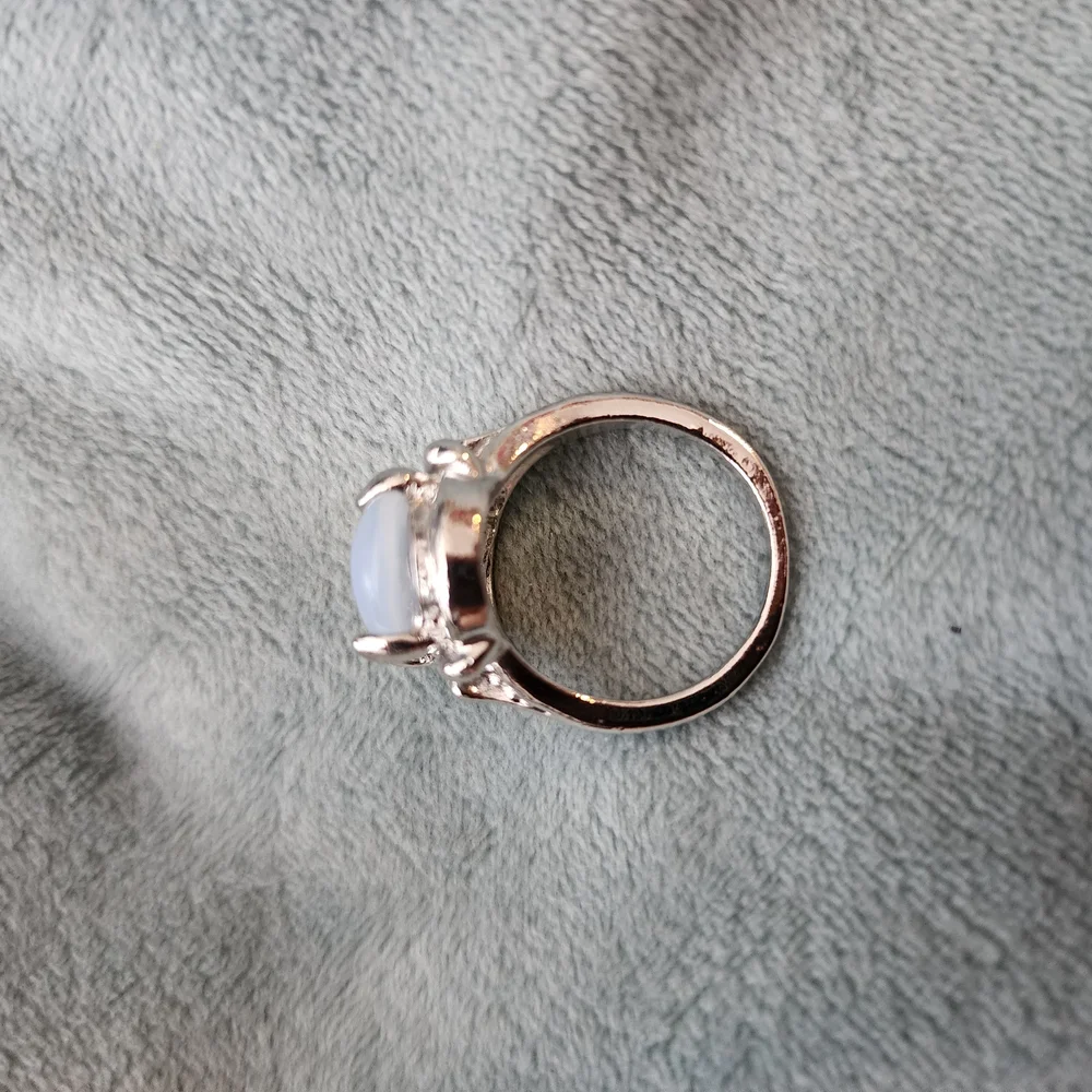 Size 7 Opalite Silver-tone Ring Ornate Details Bohemian Statement